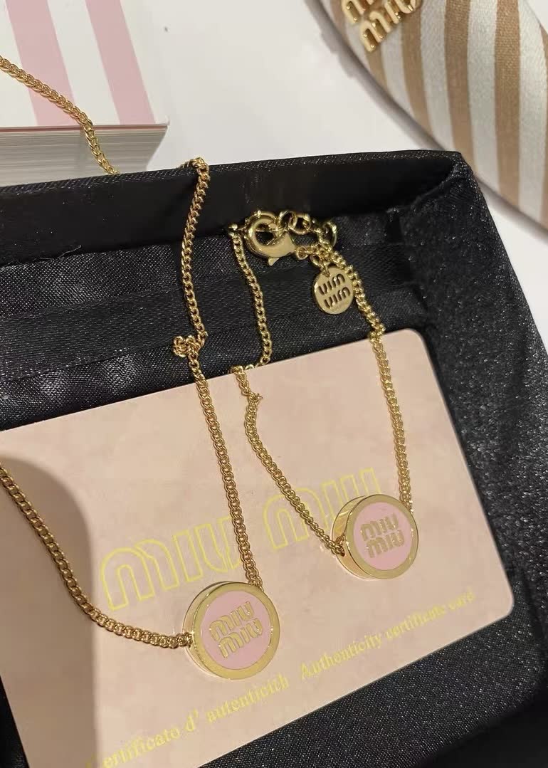 Miu Miu Gold Tone Chain Necklace with Pink Enamel Discs
